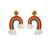 Hypoallergene Ohrstecker, baumelnde Ohrringe für Frauen, handgefertigt, Vintage, lange Quaste, Reisperlen-Ohrring, Zubehör, Party, Geburtstag, Geschenke, modischer Regenbogen-Böhmen-Schmuck