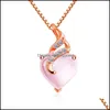 Pendant Necklaces Rose Quartz Necklace For Women Natural Hibiscus Stone Female Clavicle Chain Gold Heart Pink Crystals Vipje Vipjewel Dhpfn