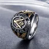 Hochwertige Rertro Schwarz Silber Gold Herren Mason Freimaurry Ring Juwel Großhandel Großhandel Freimauret Signet Ring Schmuck