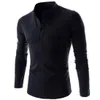 Slim Solid Color Polo Shirt Män 2016 Fashion Stand Collar Grå Långärmad Polo Shirt Casual False Pocket Henley Shirt Trend
