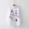 Women's Blouses & Shirts Fashion Women White Embroidery Blouse Spring 2022 Long Sleeve Cotton Casual Button Cartoon Korean Style Female Shir