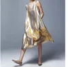 Summer Sleeveless Women Long Dress Loosen Shine Bling Reflective Hologram Female Summer Long Dresses Silver Gold Glitter