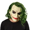 Halloween Latex Mask The Dark Knight Cosplay Horror Scary Clown Joker mit grüner Haarperücke für Partykostümversorgungen 220523