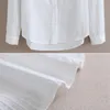 Foxmertor 100% bomullsskjorta Vit blus Vårens höstblusar Skjortor Kvinnor Långärmad avslappnad toppar Solid Pocket Blusas #66 220805