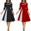 MISSJOY Women s temperament lapel polka dot stitching sleeves retro hip wrapped A line large swing slim knee length dress 220613
