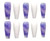 Falska naglar Midlängd Fake With Rhinestones Decor Blue Color Press On Nail Patch Full Cover Removerbar Manicure Prud22