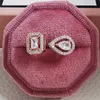 Sparkly Waterdrop Square Open Ring Women Zircon Wedding Rings Gift for Love Girlfriend Fashion Jewelry