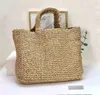 Diseñador de rafia hombro ropa de cama bolso tote mujeres bolsos de playa bolsos de lujo Malla bolsas de respiración Tejido Compras Verano Paja Microfibra Bordado