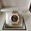 Z papierami pudełkowymi U1F Mens Watch 40,5 mm Nautilus 5711 Brown Dial 18K Rose Gold Top Watches Transparent 324SC Mechanical Automatyczne zegarki męskie