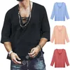 Men's Casual Shirts Renaissance Viking Medieval Cosplay Halloween Costume Men Shirt V Neck Lace Up Vintage Half Sleeve Linen Blouse Top