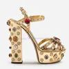 Сандалии золотой хрустальный жемчужный декор каблуки на каблуках купание каблуки женщины летняя роскошь красочная