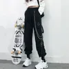 Pantaloni cargo gotici da donna Pantaloni neri a vita alta Harajuku Harem Punk Goth Techwear Pantaloni a catena Hip Hop femminile 220325
