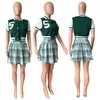 Women Baseball Tracksuits 2022 Summer Two Piece Dress Set Short Sleeve Embroidered Letter Varsity Jacket Plaid Skirt Suit