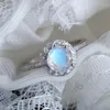 Wedding Rings Round Unique Moonstone Engagement Ring Silver Color Vintage Women Fashion Bridal Jewelry Anniversary Gift Edwi22