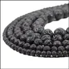 Stone Loose Beads Jewelry Black Lava Volcanics Round 16" Per Strand 6 8 10 12 Mm Pick Size For Dyi Making Drop Delivery 2021 Cdegn