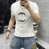 Fashion Brand Design 2022 Summer New Men's T-Shirts Sequin Diamond Luxury Short Sleeve Heavy Craft Round Neck Mercerized 243o