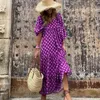 Puff Seve Boho Maxi Dress Women Summer Fashion V Neck Floral Splicing Half Seve Dress Loose Ankle-length Beach Dress H220713