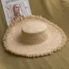 つば広帽子夏手作り天然ラフィア女性フラットトップ麦わら帽子ビーチレディホリデーパナマ日焼け防止帽子幅