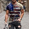 Herren-T-Shirts, Street-Trend, übergroßes T-Shirt, Männer und Frauen können kurzärmeliges, lustiges Sternflaggen-Druck-Retro-Rundhals-Pullover 3D-Oberteil tragen