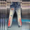 Hohe Qualität Trend Neue Gewaschen Patchwork Dünne Jeans Hip Hop Männer Jeans Europäischen Stil Streetwear Motorrad Jean Hosen
