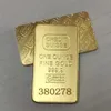 10 stuks niet-magnetische ingots 1oz vergulde bullion bar Zwitserse souvenirmunt cadeau 50 x 28 mm met verschillende seriële lasernummer2619