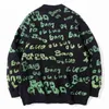 Men Hip Hop Knitted Jumper Sweaters Letter Full Print 2021 Streetwear Harajuku Autumn Couple Oversize Casual Fashion Pullovers T220730