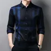 Camicie da uomo di alta qualità Camicia da seta Slim fit camicia a manica lunga a maniche lunghe plaid camisa masculina c728 220323