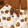 Vêtements Ensembles 3pcs enfants Summer Tracksuit Suit Color Solid Cound-cou manches longues Tops Jupe florale Bandeau Baby de 3-24 mois