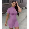 2024 Designer Brand Women Rompers Summer Short Sleeve Jumpsuits Turtleneck broderi Skinny PlaySuit Solid Bodycon Fitness Bodysuit One Piece Clothing 7457