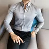 Camisas casuais masculinas Man Slim Fit Dress Shirt Marca Lapeel Slave Chemise Homme Buisness Office com bolso preto S-5xlmen's