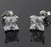 Pendientes de tuerca con solitario de talla princesa, chapados en oro macizo de 14 quilates, diamante de laboratorio blanco real con rosca trasera