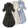 Полосатые женские платья туника с длинным рукавом Элегантная рубашка синий белый черный весенний летние дамы вскользь полоса mini es 220418