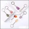 Key Rings smycken Natural Ore Chain Ring Gem Quartz Fluorite Citrin Lapis Lazi Amethyst Irregar Stone Pendants Keyring KE DHNPZ