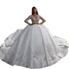 Exquisite V Neck Women Wedding Dress Custom Made Beads Lace Ball Gown Shiny Applique Bridal Dresses