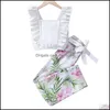 Set di abbigliamento Neonati Bambini Neonati Maternità Abiti per bambini Top con maniche a volant Fiore floreale P Dhorg