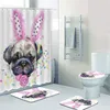 Divertente Laughing Pug Dog Tenda da bagno Doccia per camera Cute Acquerello Cucciolo Cani Animale domestico Tappetino Toilette Decorazioni per la casa 220429