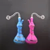 Toptan mini nargile renkli vazo şekli en yeni 10mm dişi cam yağ brülör bong su dab teçhizat bongs boru silikon hortum ve kase