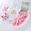 Kläderuppsättningar Rose kjol set 4st född baby flickor romper spädbarn kläder prinsessan småbarn barn kläder ett år gammal födelsedag suitcl7946932