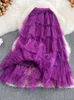 TIGENA Tutu Tulle jupes longues femmes printemps coréen solide une ligne taille haute maille à plusieurs niveaux Maxi jupe femme Faldas esthétique 220701