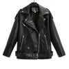 2022 Spring Autumn Faux Leather Jackets Women Loose Casual Oversized Biker Coats With Belt Female Streetwear Motorcycle Outwear L220801