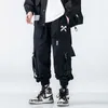 Techkläder Ribbons Hip Hop Tactical Cargo Pants Mäns Casual Brev Broderi Streetwear Dance Sport Penna Man Byxor 220325