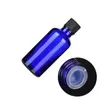空の青いガラス瓶の黒いねじの蓋の内側のプラグのエッセンシャルオイルの蓋の携帯用詰め替え可能な化粧品容器5ml 10ml 15ml 20ml 30ml 100ml