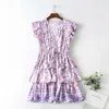 Teelynn Purple Mini Dress for Women Bohemian Cotton Floral Print Dresses Summer Ruffles v Nvek Short Boho Dress Vestidos 220531