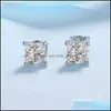 Stud Earrings Jewelry 100% Princess Cut Ear Studs Solid Sier Vvs Diamond Earring For Women Men Wedding 220115 Drop Delivery 2021 Bqiw0