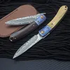 Neues R7802 Damaskus-Taschenmesser, VG10-Damaststahlklinge, Livewood/Ebenholz mit Stahlkopfgriff, EDC-Klappmesser, Lederscheide