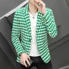 Herenpakken Blazers Green Plaid Suit Jack Men Vintage mode bruiloft Kleding Kleding Straatwear Formele sociale feesten Tuxedo Coatmen's