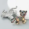 S3023 Fashion Jewelry Retro Cute Tiger Brooch Rhinestone Glaze Enamel Light Luxury Animal Brooches