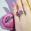 2022 Nieuwe luxe roze prinses S925 Sterling Silver Bruid Wedding Ring Set voor vrouwen jubileumgift sieraden groothandel