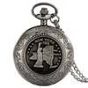 Retro antike schwarze Uhr New York 1788 Freiheitsstatue Cover Männer Frauen Quarz Taschenuhr Halskette Anhänger Kette Souvenir