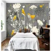 Пользовательские 3D стены фрески Обои 3D PO обои фрески Винтажный серый дно белый цветочный желтый цвет птиц.